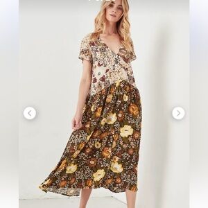 SPELL & THE GYPSY COLLECTIVE Dress Desert Daisy Babydoll Midi Cream Brown XS